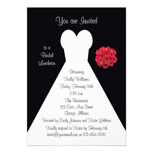 Bridal Luncheon Invitation - Bridal Gown Red Roses