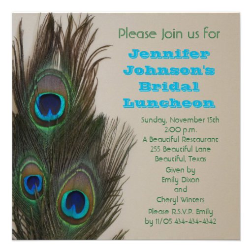 Bridal Luncheon Invitation -- Peacock Feathers