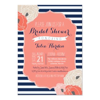 Bridal or Baby Shower Invitation Bold Stripe Coral 5" X 7" Invitation Card