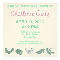 Bridal Shoes Bridal Shower Invitations Green/White invitations