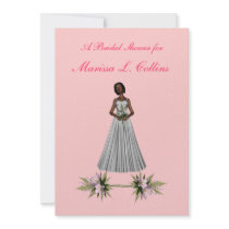 "Bridal Shower" African-Amer Bride [1] w/ Pink Flo Announcements