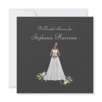 "Bridal Shower" African-Amer Bride [2b] Lily White Custom Announcement