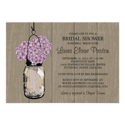 Bridal Shower Barn Wood Mason Jar Hydrangeas Card