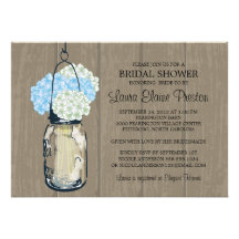 Bridal Shower Barn Wood Mason Jar Hydrangeas Custom Announcements