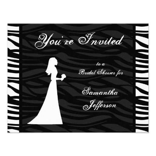 Bridal Shower, Black and White Zebra Stripes Personalized Announcement