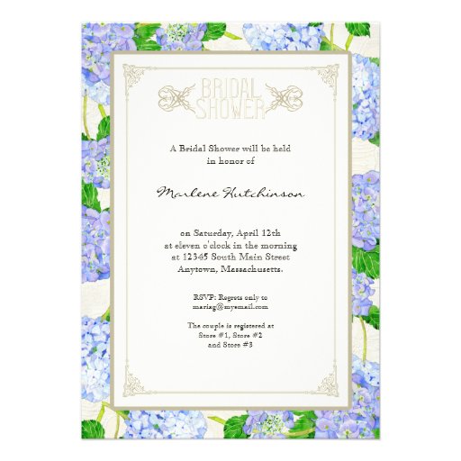Bridal Shower Blue Hydrangea Lace Floral Formal Personalized Announcements