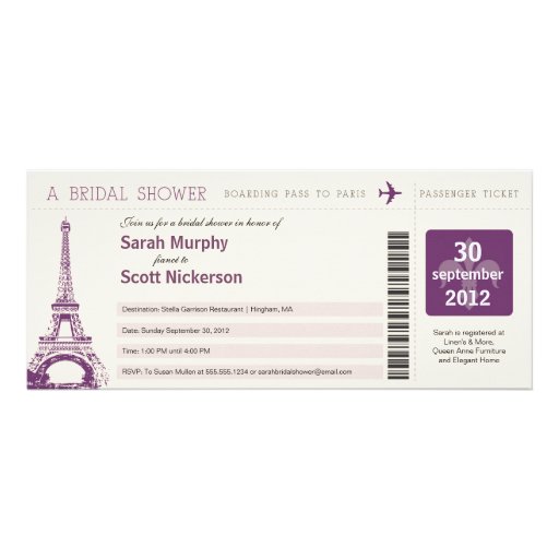 Bridal Shower Boarding Pass to Paris France Custom Invite