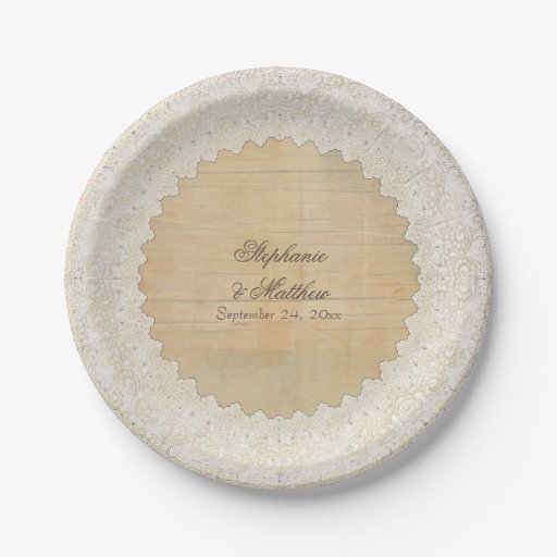 Bridal Shower Elegant Rustic Bohemian Lace n Wood Paper Plate Zazzle