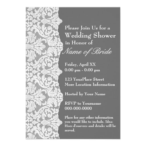 Bridal Shower: Floral Lace Pattern and gray Custom Invitations