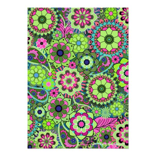Bridal Shower: Fun Floral Pattern pink green teal Invite
