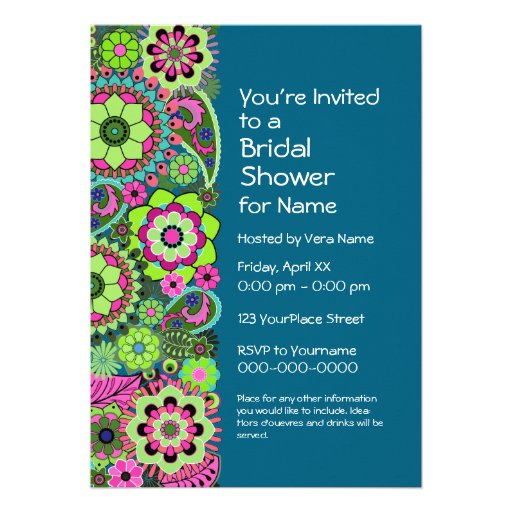 Bridal Shower: Fun Floral Pattern pink green teal Invite