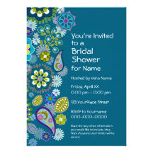 Bridal Shower - Fun Floral Pattern - teal blue Announcement