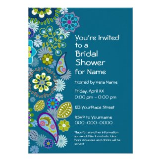 Bridal Shower - Fun Floral Pattern - teal blue Announcement