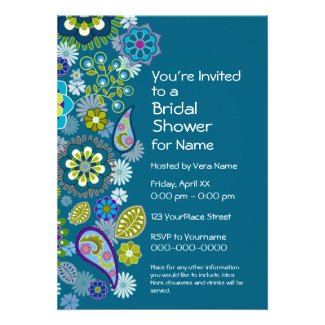 Bridal Shower - Fun Floral Pattern - teal blue Announcement