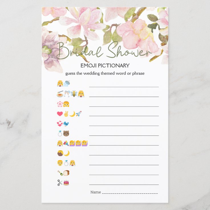 Bridal Shower Game Emoji Pictionary Pink Blush Zazzle