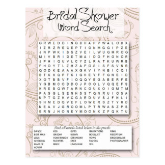 Bridal Shower game, Word SEarch Postcard Bridal Shower game, Word SEarch Postcard