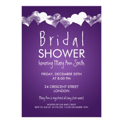 Bridal Shower Grunge Hearts Purple Custom Announcements
