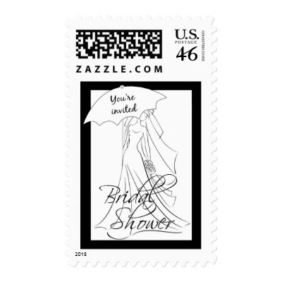 Bridal Shower Invitation  Black and White Line Art Postage Stamp