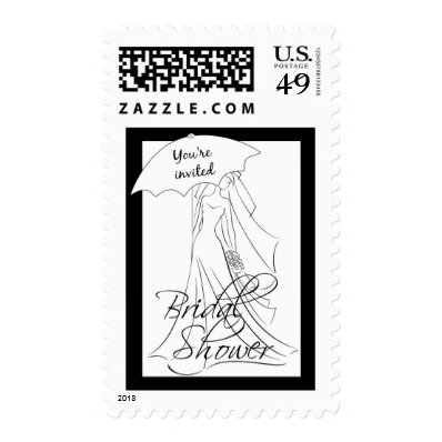 Bridal Shower Invitation Black and White Line Art Stamp