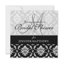 Bridal Shower Invitation Black Damask Monogram