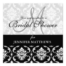 Bridal Shower Invitation Black Damask Monogram