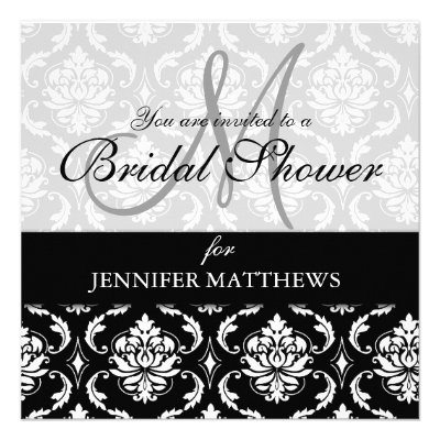 Bridal Shower Invitation Black Damask Monogram
