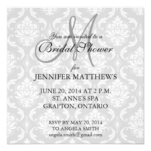 Bridal Shower Invitation Black Damask Monogram