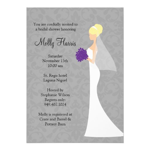 Bridal Shower Invitation Blond with Purple Bouquet