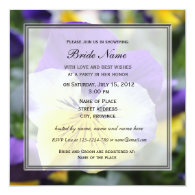 Bridal shower invitation, blue pansy flower custom announcements