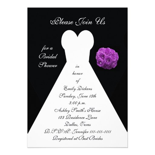 Bridal Shower Invitation -- Bridal Gown w Purple