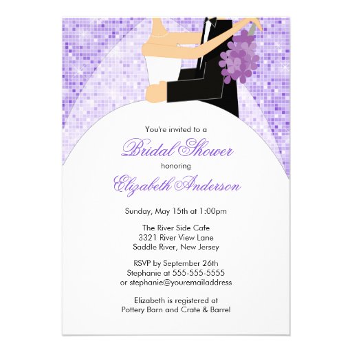 Bridal Shower Invitation Bride Groom Purple Bling