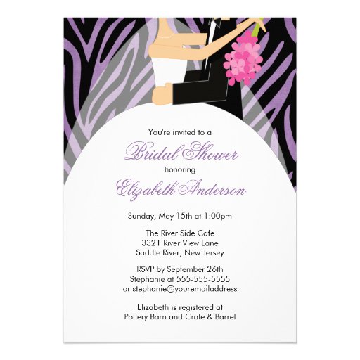 Bridal Shower Invitation Bride Groom Purple Zebra