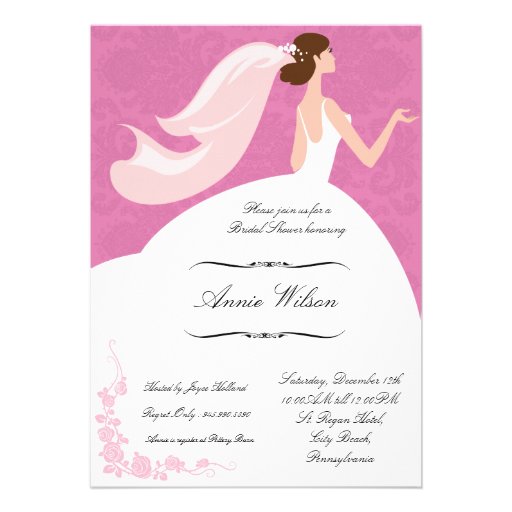 Bridal Shower Invitation card in pink damask theme from Zazzle.com