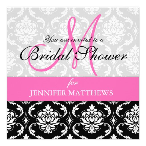 Bridal Shower Invitation Damask Hot Pink Monogram