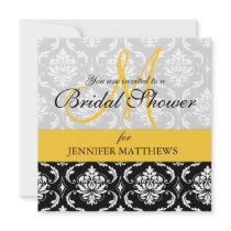 Bridal Shower Invitation Damask Yellow Monogram