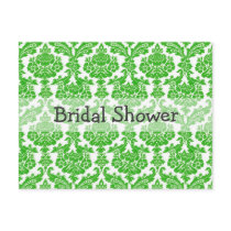bridal shower invitation, green damask postcard