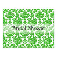 bridal shower invitation, green damask postcard