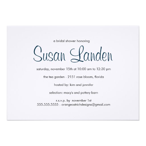 Bridal Shower Invitation  |  Peacock Blue