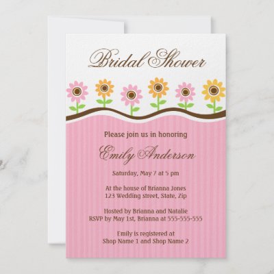 Bridal shower invitation, pink and yellow flowers