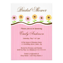 Bridal shower invitation, pink and yellow flowers