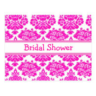 bridal shower invitation, pink damask postcard