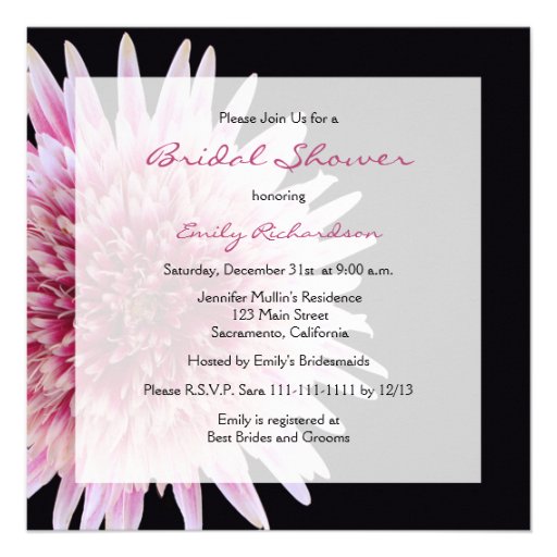 Bridal Shower Invitation -- Pink Gerbera Daisy