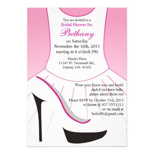 Bridal Shower Invitation Pink Tutu High Heels