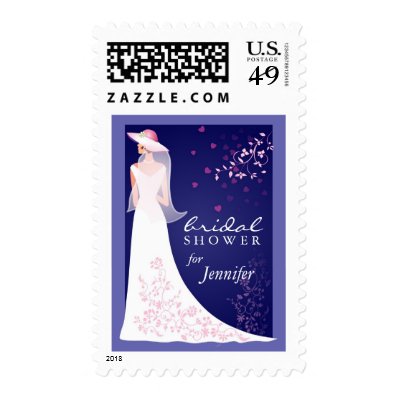 Bridal Shower Invitation - Sapphire Blue and White Stamp