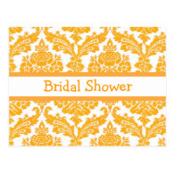 bridal shower invitation, yellow damask postcards