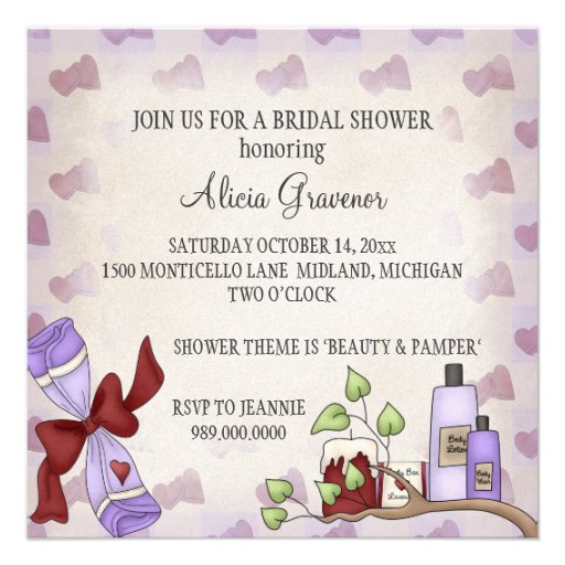 Bridal Shower Invitations (Beauty & Pamper Theme)