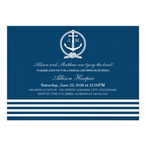 Bridal Shower Invitations | Nautical Stripes Theme (front side)