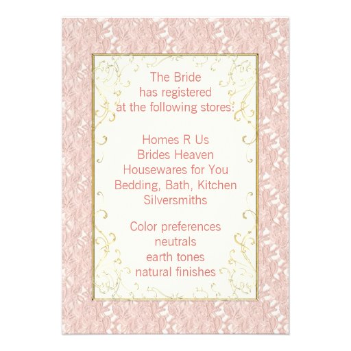 Bridal Shower Invitations Pink lace, Ivory, Gold