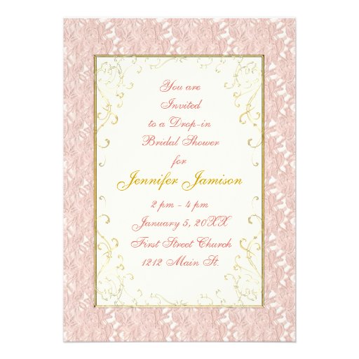 Bridal Shower Invitations Pink lace, Ivory, Gold