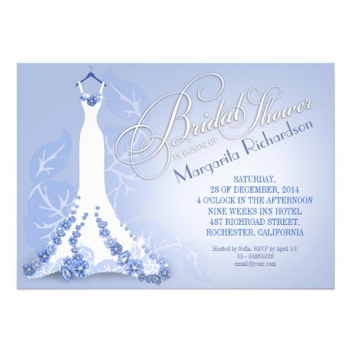 bridal shower invitations with wedding dress (front side)